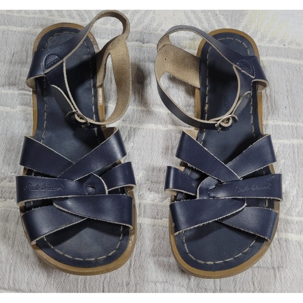 Salt Water Sandals by Hoy Navy Leather Strappy Sandals Size 5 (Women's / Youth